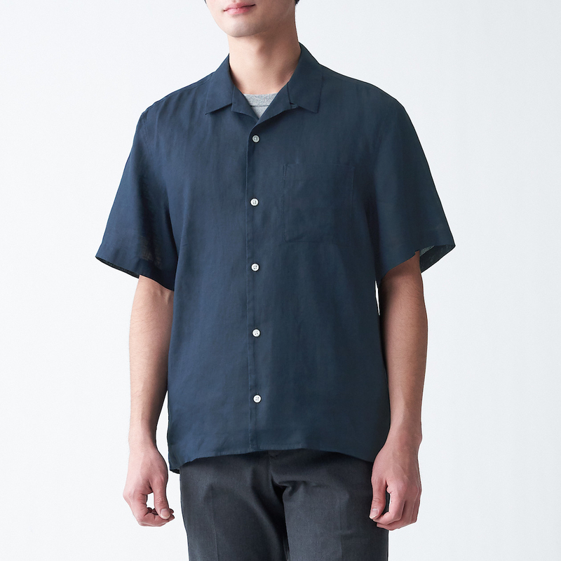 Buy French Linen Washed Open Collar S S Shirt Online Muji